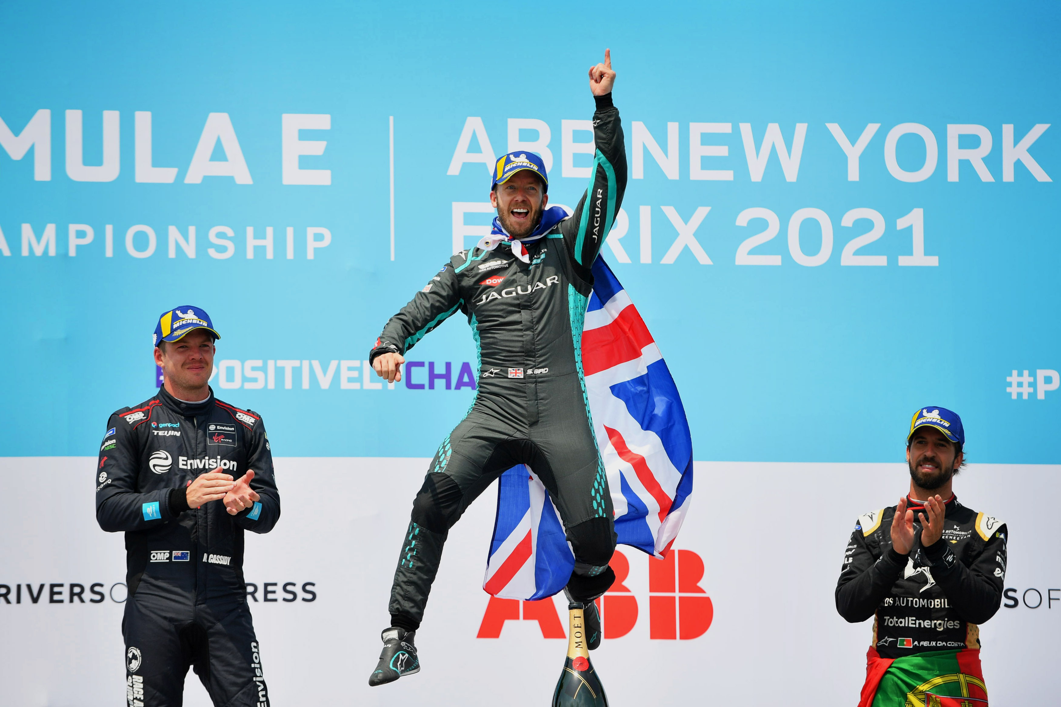 Jaguar's sam Bird celebrate in New York